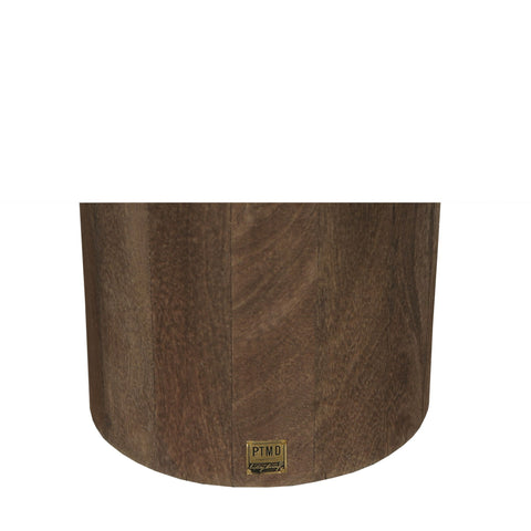 Liora Brown Mango Wood Side Table Marble Top Rnd