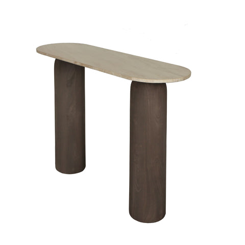 Liora Brown Mango Wood Side Table Marble Top Oval
