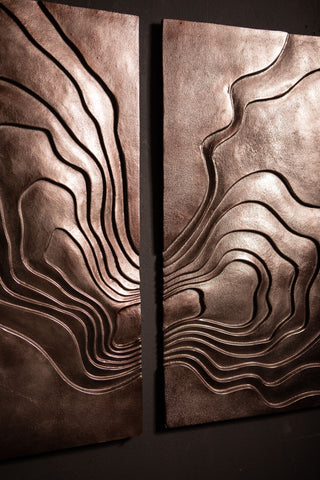PTMD Erike Brons Gegoten Aluminium Golvend Wandpaneel - Set van 2