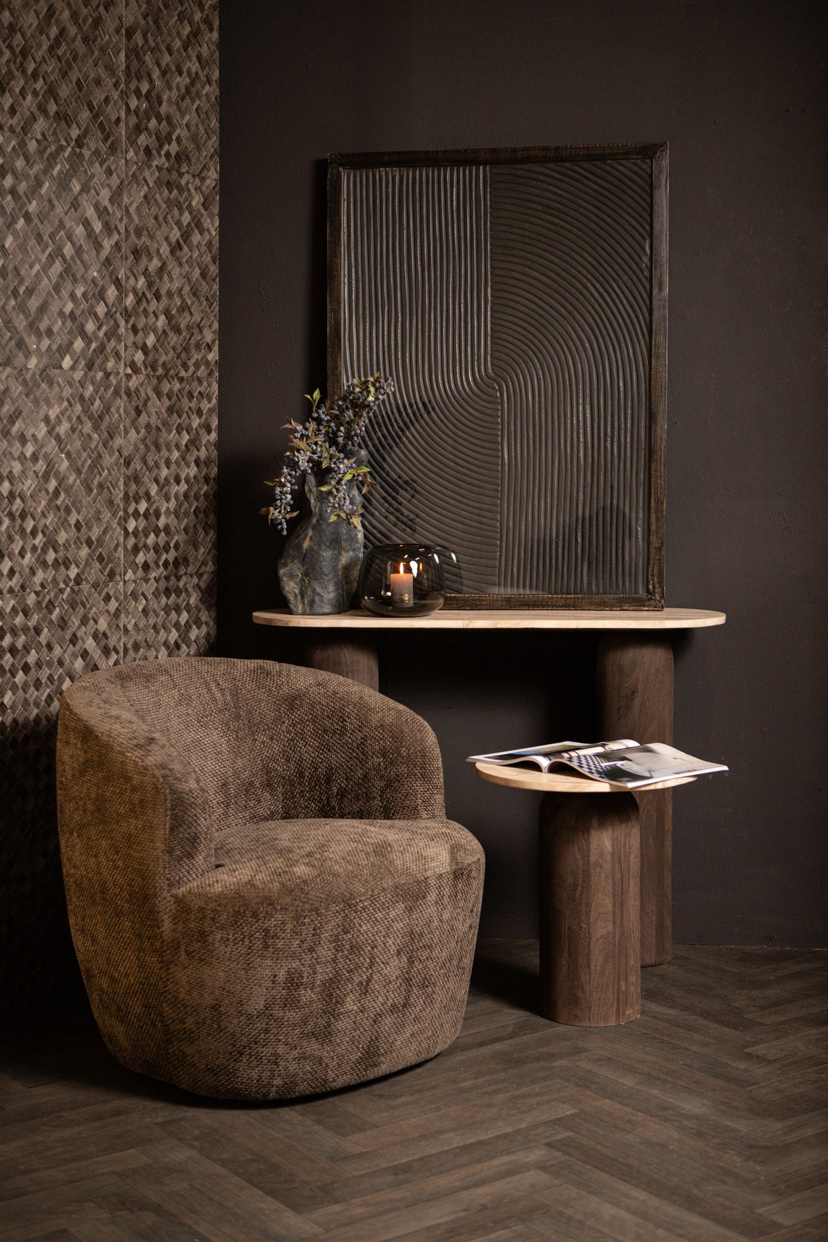 Wandpaneel Elasah Zwart Hout Line Patroon 102x76 cm PTMD