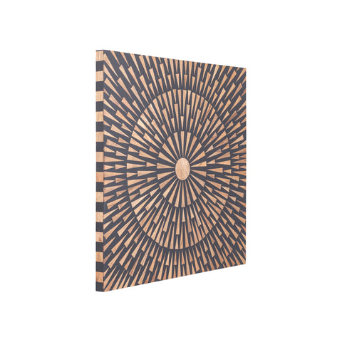 Panel de pared redondo de madera marrón Jordie con patrón.