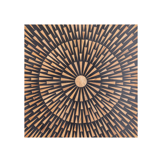 Panel de pared redondo de madera marrón Jordie con patrón.