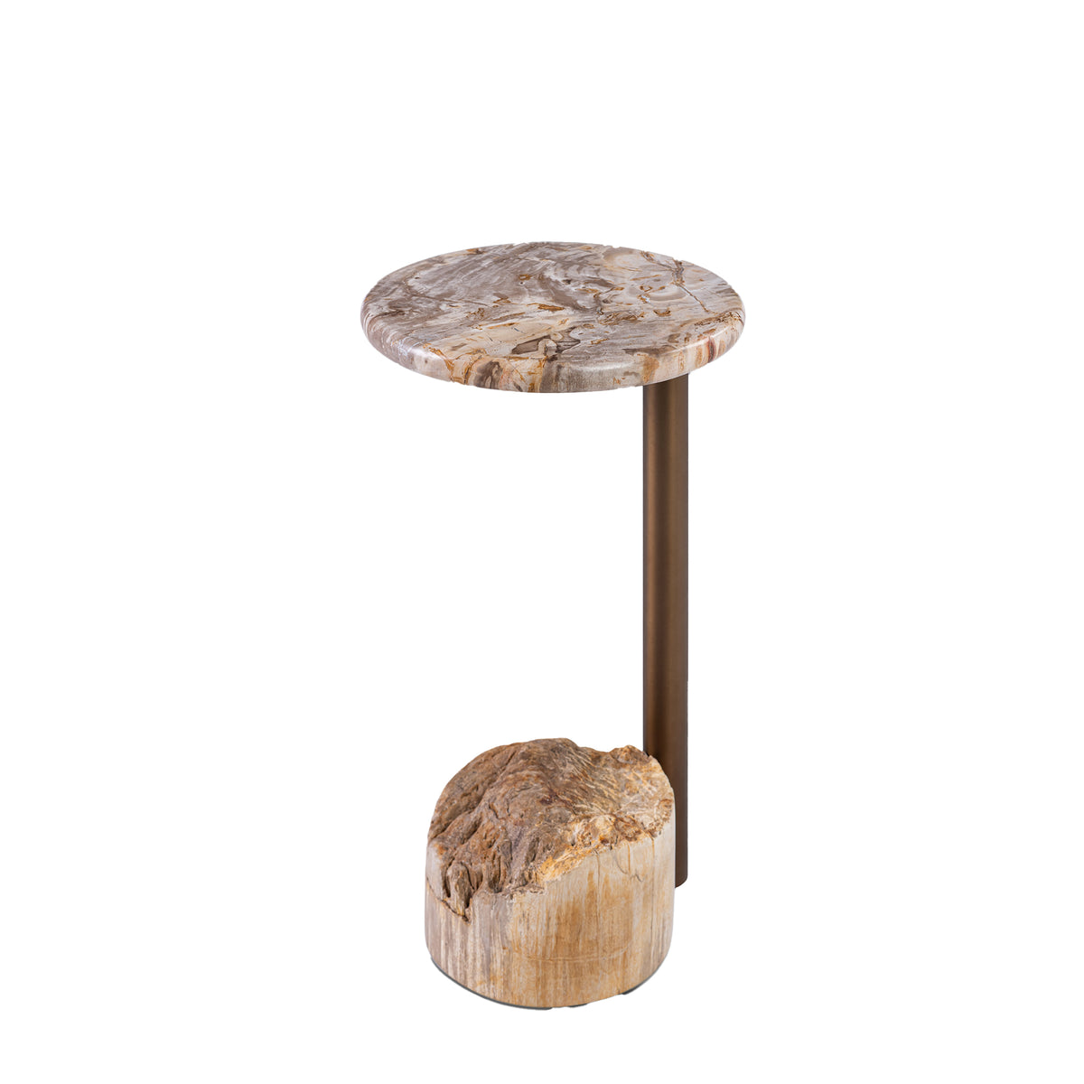 Bijzettafel Ataja Natural Versteend Hout Messing PTMD