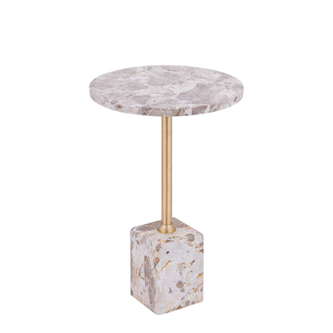 Bijzettafel Ebe Beige Marmer Rond Laag PTMD