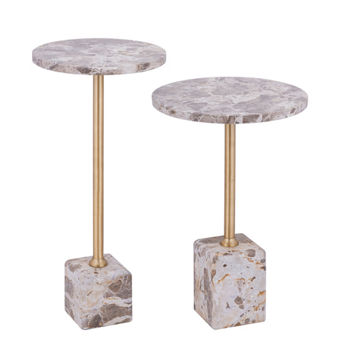 Bijzettafel Ebe Beige Marmer Rond Laag PTMD