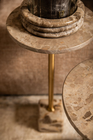 Bijzettafel Ebe Beige Marmer Rond Laag PTMD