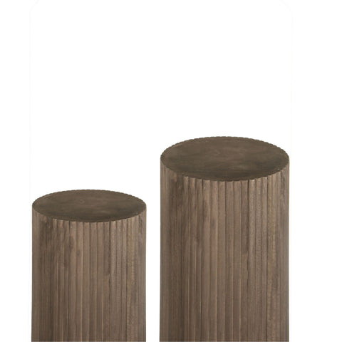 Sokkel Jerra Bruin Geribbeld Mangohout Rond PTMD (set van 2)
