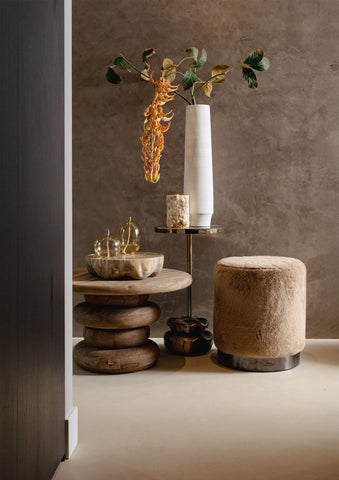 Bijzettafel Wane Natural Versteend Hout Double Base PTMD