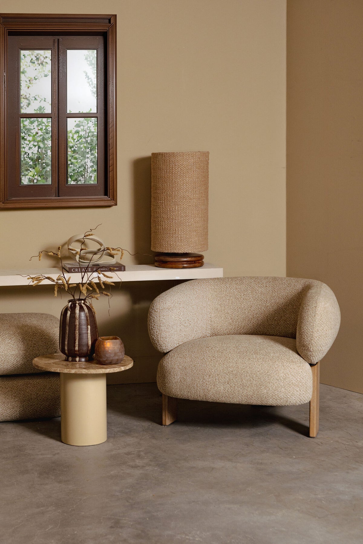 Tafellamp Devi Taupe Houten Voet 60 cm PTMD