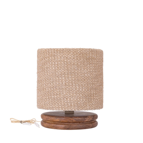 Tafellamp Devi Laag Taupe Met Houten Voet PTMD
