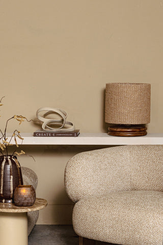 Tafellamp Devi Laag Taupe Met Houten Voet PTMD