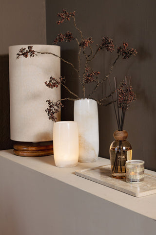 Tafellamp Devi Naturel Linnen Houten Voet 59 cm PTMD