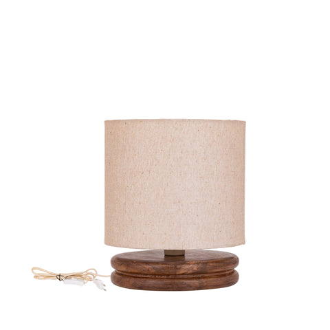 Tafellamp Devi Naturel Linnen Houten Voet 34 cm PTMD