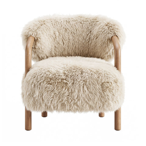 Fauteuil Avelon Beige Echte Schapenvacht Essenhout PTMD