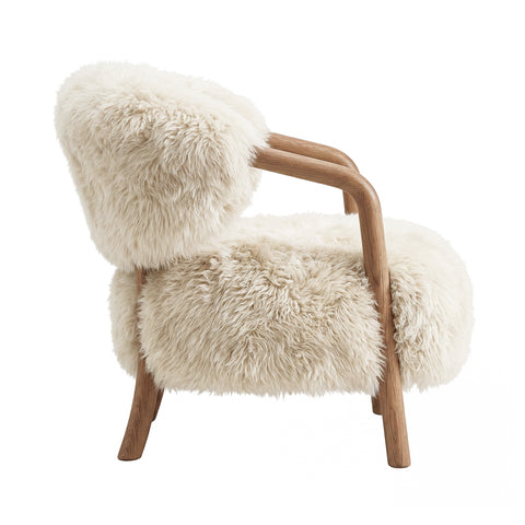 Fauteuil Avelon Beige Echte Schapenvacht Essenhout PTMD