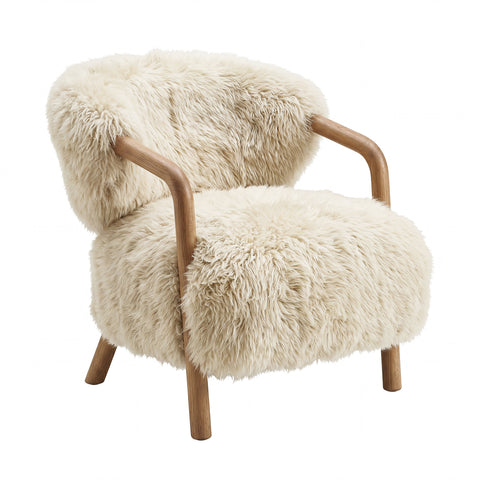 Fauteuil Avelon Beige Echte Schapenvacht Essenhout PTMD