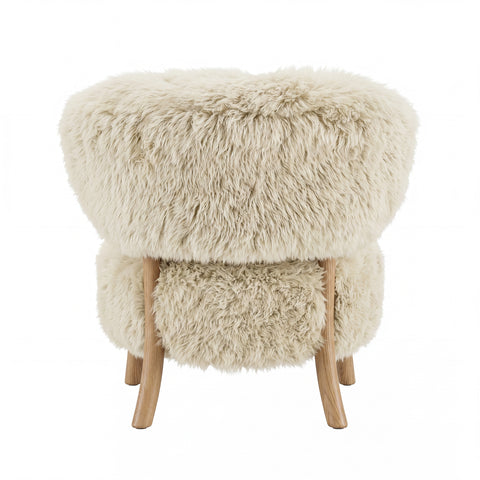 Fauteuil Avelon Beige Echte Schapenvacht Essenhout PTMD