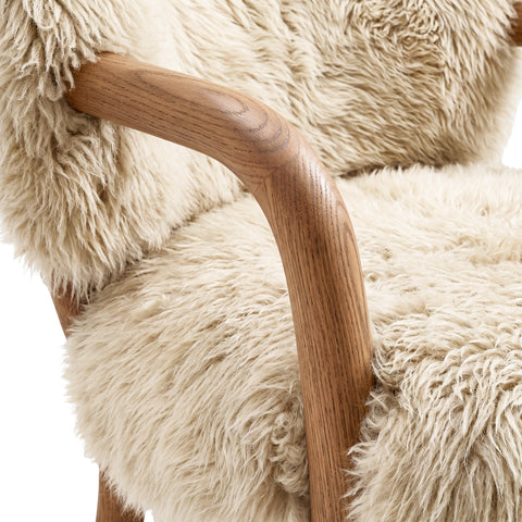 Fauteuil Avelon Beige Echte Schapenvacht Essenhout PTMD
