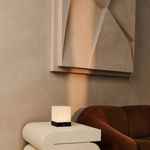 YCE Black Draadloze houten lamp met bevroren glas-oplaadbare, dimbare, 100-uur batterij
