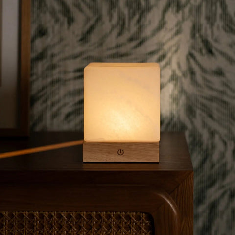 YCE lichtbruine draadloze houten lamp met bevroren glas-oplaadbare, dimbare, 100-uur batterij