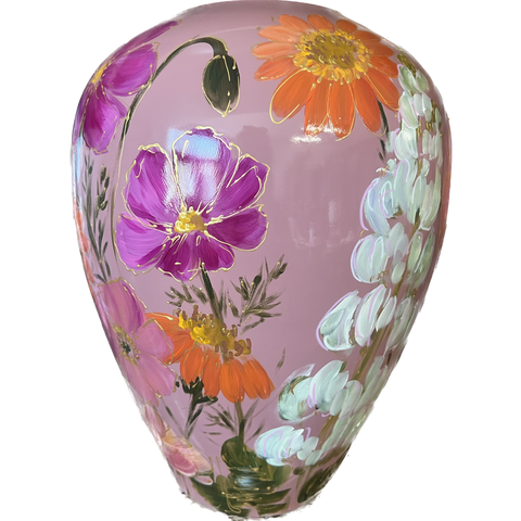 Handbeschilderde vaas - Kander flowermix mauve