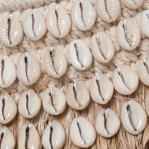 Le miroir de coquillage de vache en raphia - blanc naturel