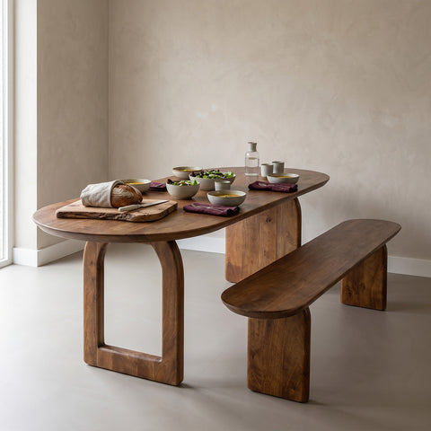 Eetkamerbank Bullnose Mangohout 200 cm Raw Material