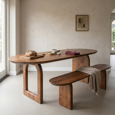 Eetkamerbank Bullnose Mangohout 200 cm Raw Material
