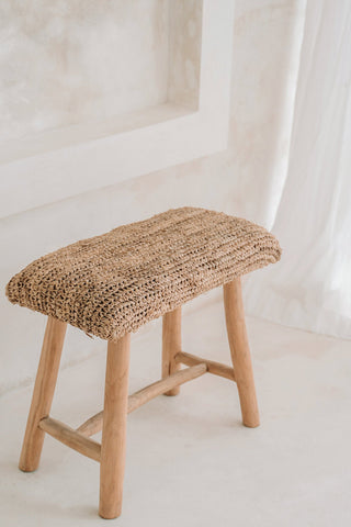 Bankje Raffia Naturel Teakhout Bazar Bizar
