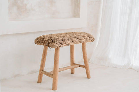 Bankje Raffia Naturel Teakhout Bazar Bizar