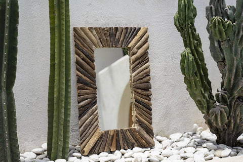El espejo enmarcado de madera a la deriva - Natural - M