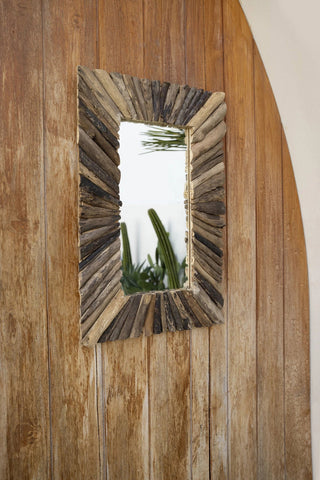 El espejo enmarcado de madera a la deriva - Natural - M