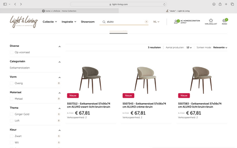 Eetkamerstoel Aluko Zwart-Lichtbruin 57 cm Light & Living