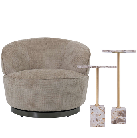 Filou fauteuil beige met 2 Ebe bijzettafels cadeau – PTMD