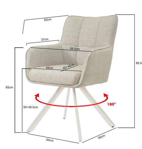 Eetkamerstoel (set van 2) Tori Draaibaar Sand Natural Livingfurn