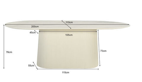 Eettafel Patrice Ovaal Crème Wit 200 cm Livingfurn