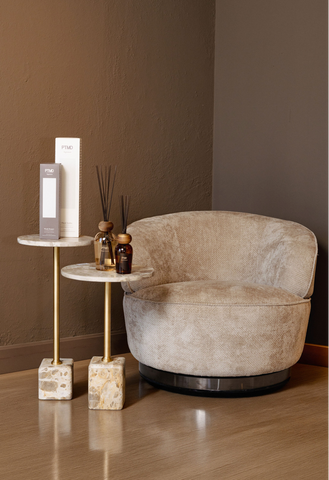 Filou fauteuil beige met 2 Ebe bijzettafels cadeau – PTMD