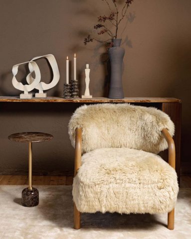 Fauteuil Avelon Beige Echte Schapenvacht Essenhout PTMD