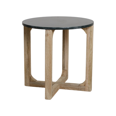 Bijzettafel Rond Marmer Groen Mangohout 50 cm Raw Materials