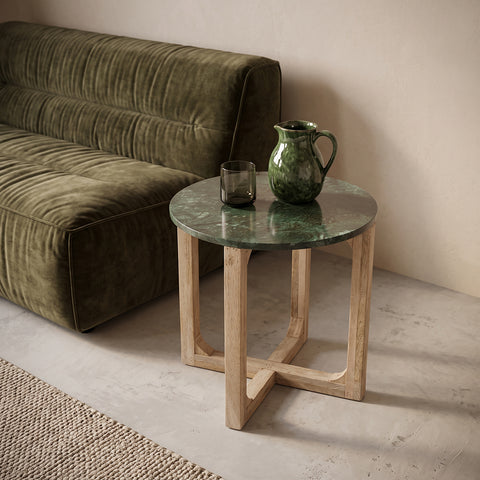 Bijzettafel Rond Marmer Groen Mangohout 50 cm Raw Materials