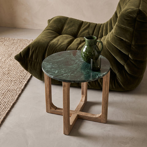 Bijzettafel Rond Marmer Groen Mangohout 50 cm Raw Materials