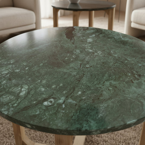 Bijzettafel Rond Marmer Groen Mangohout 50 cm Raw Materials