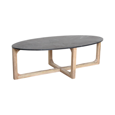 Salontafel Ovaal Marmer Zwart Mangohout 120 cm Raw Materials