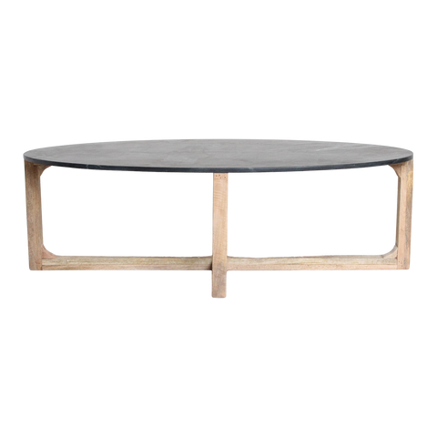 Salontafel Ovaal Marmer Zwart Mangohout 120 cm Raw Materials