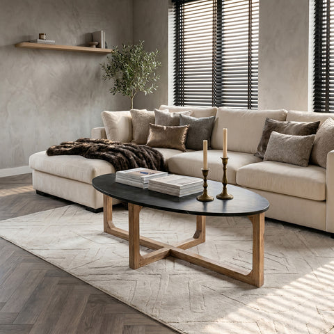 Salontafel Ovaal Marmer Zwart Mangohout 120 cm Raw Materials