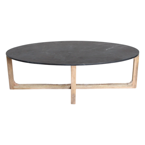Salontafel Ovaal Marmer Zwart Mangohout 120 cm Raw Materials