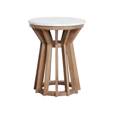 Bijzettafel Sarawak Marmer Wit Mangohout 40 cm Raw Materials Amsterdam
