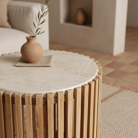 Bijzettafel Infinity Rond Marmer Wit Raw Material