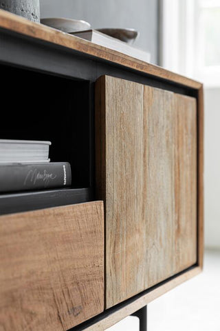 Mueble de televisión Metropole pequeño, 1 puerta, 1 cajón, estante abierto