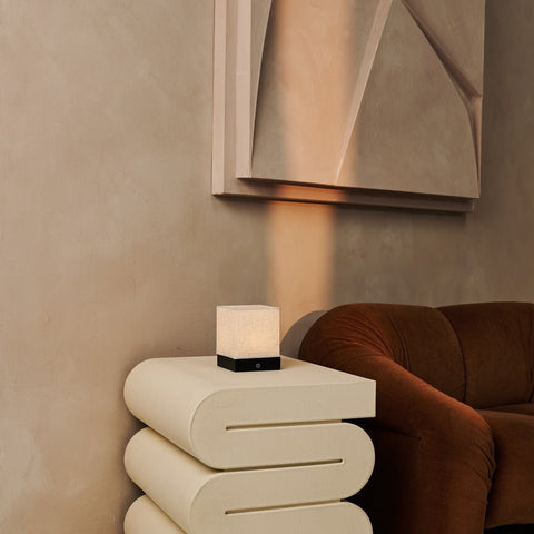 Zano Black Wireless Lamp met hout en linnen - Moodverlichting, LED -tafellamp met batterij